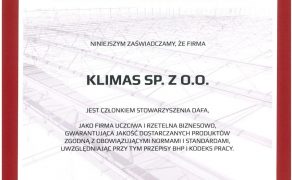Certyfikat-Stowarzyszenia-DAFA-2021-dla-Klimas-Wkret-met-dlaProdukcji.pl